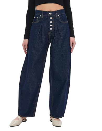 Ladyful Womens Wide Leg Barrel Jeans Baggy High Waisted Jeans Boyfriend Loose Trendy Denim Pant Trouser