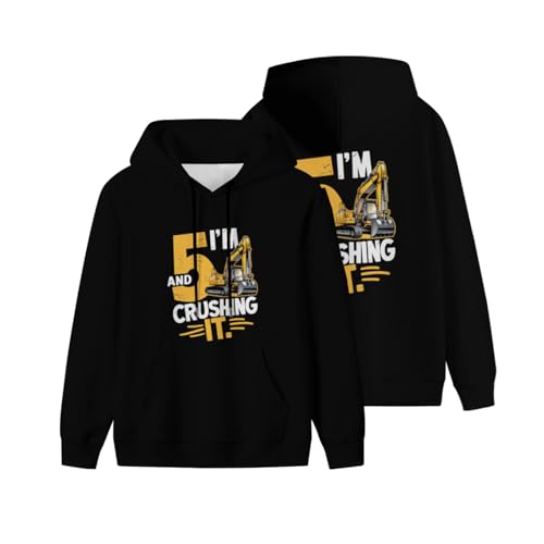 Vintage Construction Boy 5 Years Old Two 5yr 5th Birthday Men Women Lightweight Kangaroo Pocket Hoodie