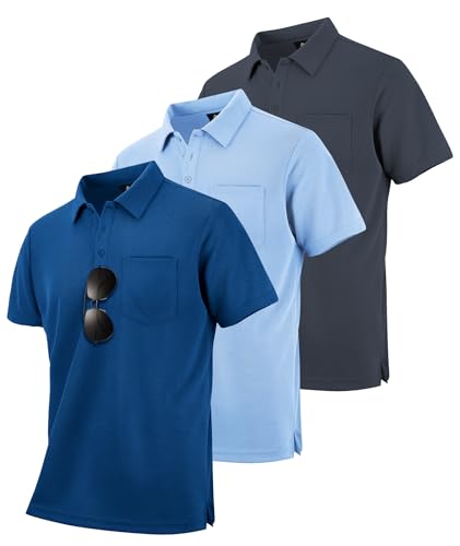 zitysport Lot de 3 Polos Hommes Manches Courtes Polo de Golf Séchage Rapide Respirant Hommes Regular Fit Shirts Travail Polos Hommes été Sport Tshirt...