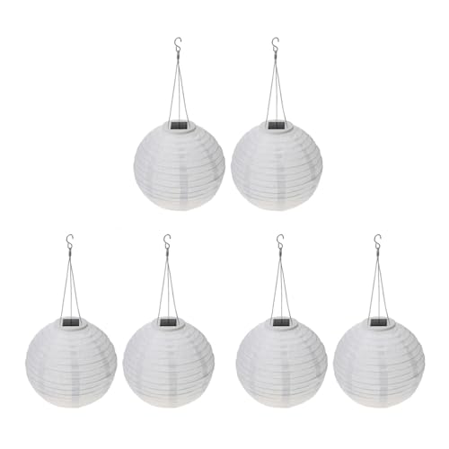 YOYDHVMKR 12 Inch Solar Lantern Chinese Round Lanterns Outdoor Nylon Hanging Lamp Garden Decoration Landscape Lighting(6PCS Warm Light)