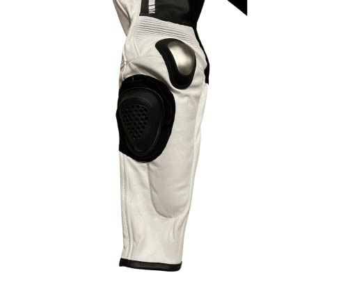 Ox One Piece Fully Protective Motorcycle Suit, 100% Natural Leather From Cowhide, W/Back Hump For Aerodynamics, Black/White, Medium #TOP4