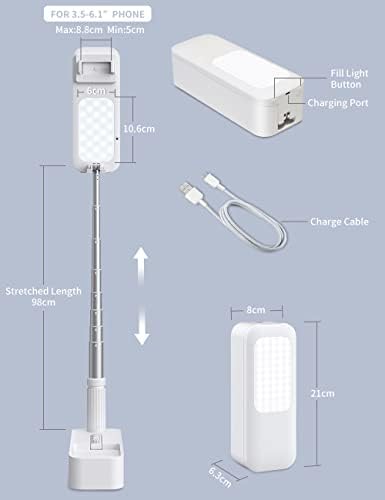 Viozon Extendable Selfie Stand 360° Rotation with Phone Holder, Rechargeable Wireless Foldable 7 Brightness LED Light for Live Streaming/YouTube/Tiktok/Video Recording/Photography/Reading (AP- V6W)