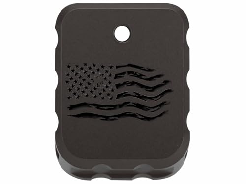 NDZ Performance Brass Magazine Base Plate for Canik TP9 – Armor Black Cerakote Finish – Laser Engraved – Fits TP9SF, TP9SFX, TP9 Elite SC – Black Fill – Distressed Flag
