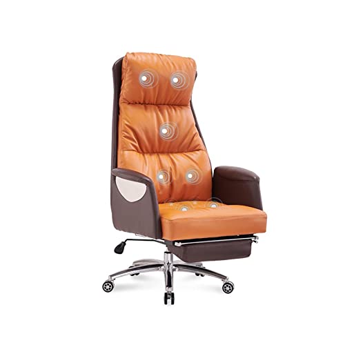 UsmAsk Silla de Oficina Sillas para Juegos Silla ergonómica para computadora Silla de Masaje de Piel de Vaca Silla Boss con reposapiés cómodo (Color: Naranja)