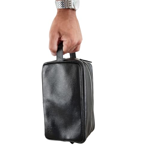 Necessaire de couro legitimo masculina e feminina resistente para viagem bolsa organizadora maquiage