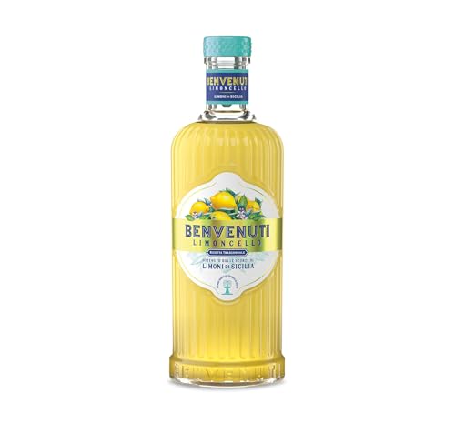 Limoncello Benvenuti 70cl - Liquore di Scorze Di Limoni Siciliani, Ricetta naturale, senza coloranti e aromi artificiali. 28% vol.