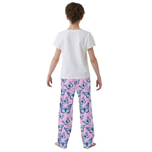 Butterfly Long Pajama Pants Elastic Waist PJ Bottoms with Pockets S A1109154