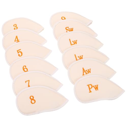 BESPORTBLE Juego de 12 Fundas para Palos de Golf Blancas Números, Cubiertas de Hierro de Tela Ligera, Protección contra Arañazos y Polvo para Uso Doméstico y Campo de Golf