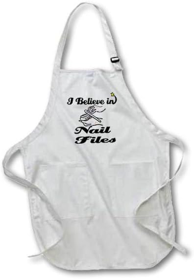 3dRose I Believe in Nail Files - Full Length Apron, 22 by 30-Inch, White, with Pockets (apr_105383_1)