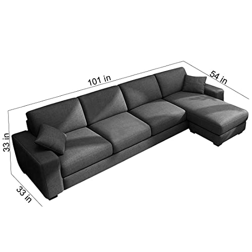 Image of CASASTYLE Adonoy 5 Seater RHS L Shape Fabric Sofa Set (Grey)