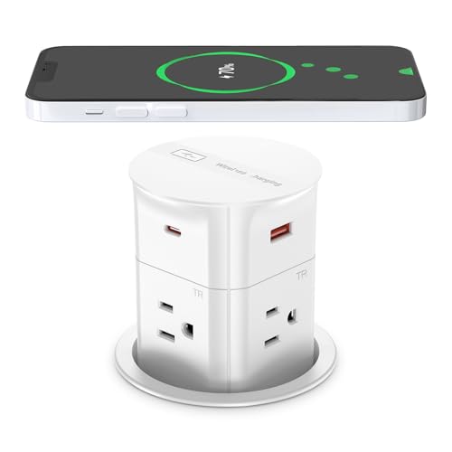 ANNQUAN 3.15" Pop Up Countertop Outlet Wireless Charger 20W USB 800J White…
