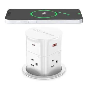 ANNQUAN 3.15" Pop Up Countertop Outlet with 15W Wireless Charger,Max 20W Power Delivery,800J Surge Protection,Pop Up Electrical Outlet with 4 Outlets 4 USB Ports for Home Office(ETL Listed)