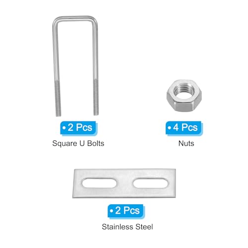 Image of PATIKIL M6x30x95mm Square U-Bolts Kit, 2Set 304 Stainless Steel Square U Shaped Bolts Replacement Parts with Frame Plates and Nuts for Ski Board Sailboat Trailer