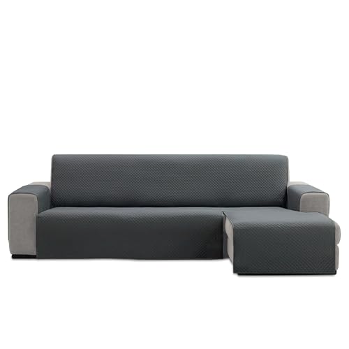 SofaCamaleon ® - Funda Sofá Acolchada para Chaiselongue de 240 cm Ajuste Funda Sofá Chaise Longue Color Gris Oscuro Modelo Ramos