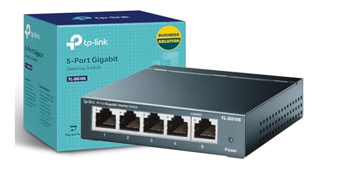 TP-Link TL-SG105 - Switch gigabit 5 portas 10/100/1000 Switch Ethernet, indicador de stado, aço inoxidável com super dissipação de calor, IGMP snooping, QoS