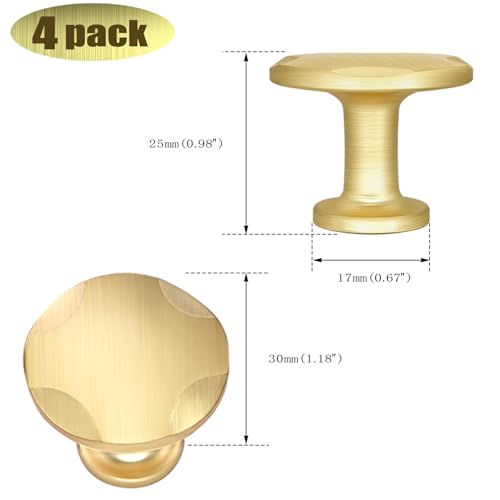 IAFVKAI 4 Pack Cabinet Knobs Zinc Alloy Drawer Knob Brushed Brass Round Cabinet Kitchen Handle Gold Door Dresser Knob for Kitchen Cupboard - Image 2