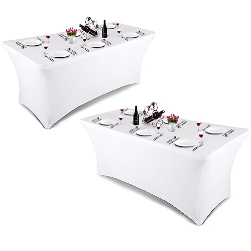 Yiibaii Stretch Spandex Tablecloth 2 Pack 6Ft White Fitted Tight Washable And Wrinkle Resistant Rectangular Patio Table Cover For Event, Wedding, Banquet & Parties(White,72 L X 30 W X 30 H Inches) #TOP8
