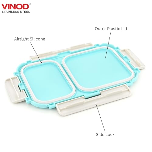 Image of Vinod GO-Tiffin Stainless Steel 2 Compartment Insulated Lunch Box | Blue | Leaf-Proof, Vacuum Sealed & Air Tight | Tiffin Box for Office, Kids & Adults | Freezer Safe | with Safety Lock