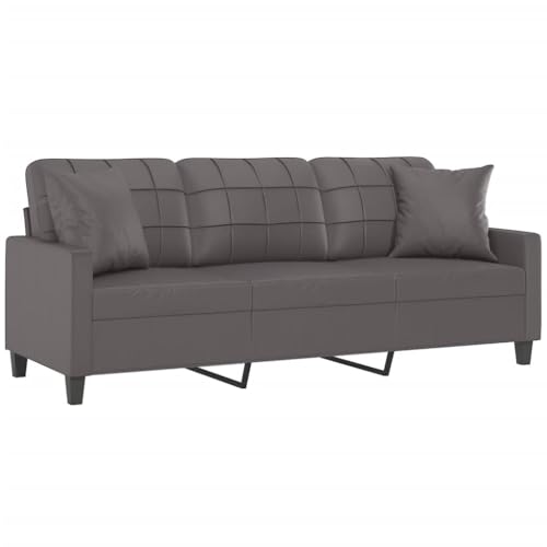 HEFZGDB 3-Sitzer-Sofa mit Zierkissen Grau 180 cm Kunstleder Sitzgarnitur Wohnzimmer Couch Klein Jugendsofa Kleine Couch Jugendzimmer für Aufenthaltsraum Büro Wohnbereich Schlafzimmer
