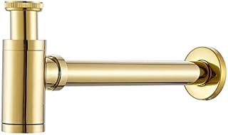 Brass Bottle Trap 1 1/4, Universal Siphon Round Bottle P-Trap Adjustable Sink Waste Trap Drain Tube Kit for Bathroom Sink Basin Vessel (Gold)