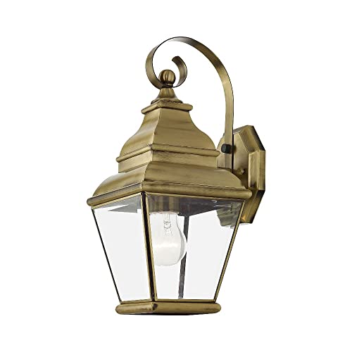 Image of Livex Lighting 2590-91 Transitional One Light Outdoor Wall Lantern from Exeter Collection in Pwt, Nckl, B /S, Slvr. Finish, Brushed Nickel