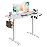 DEVAISE 48 Inch Electric Standing Desk, 3 Adjustable Computer Desk for Home Office, Ergonomic Sit to Stand Desk with LED Touchscreen，Headphone Hook, 3 Memory Preset, with One-Piece Desktop, White