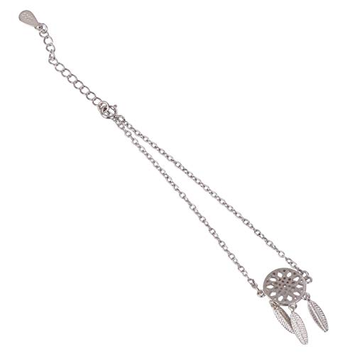 KESYOO Apanhador de Sonhos de Prata Esterlina Pulseira Pulseira Balançando Encantos de Penas para Se