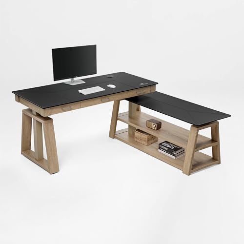Image of EUREKA ERGONOMIC L Shaped Standing Desk Ark EX, 60in Executive Adjustable Height Office Desk with Drawers,Computer Desk with Storage, Modern Executive Home Office,Oak Grey