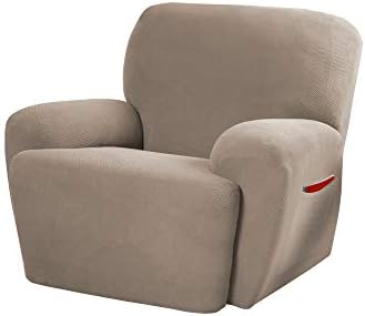Maytex 4300319 MAYTEX Pixel Ultra Soft Stretch 4 Piece Recliner Arm Chair Furniture Cover Slipcover with Side Pocket, Sand