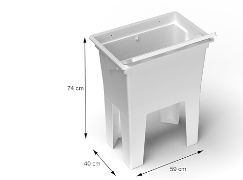 Adventa: Monoblock-Waschbecken aus PP-Harz mit Waschbrett, einfache Montage, beständig gegen Säuren, Waschküche, Garage, Außenbereich, 59 x 40 x 74 cm, Weiß