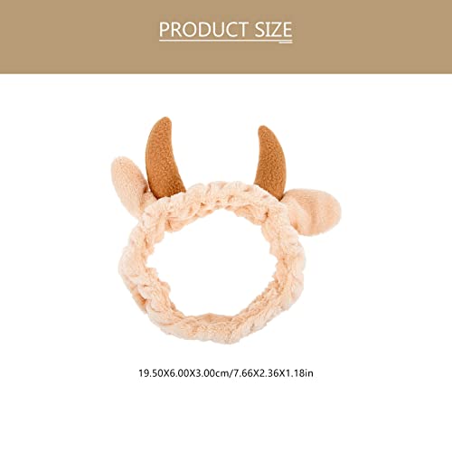 minkissy 2Pcs Ear Horn Headband Animal Makeup Face Wash Hair Band Coral Fleece Facial Headpieces for Women Kids - Image 4