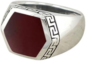 925 Sterling Silver Mens Hexagonal Carnelian Greek Key Meander Meandros Ring