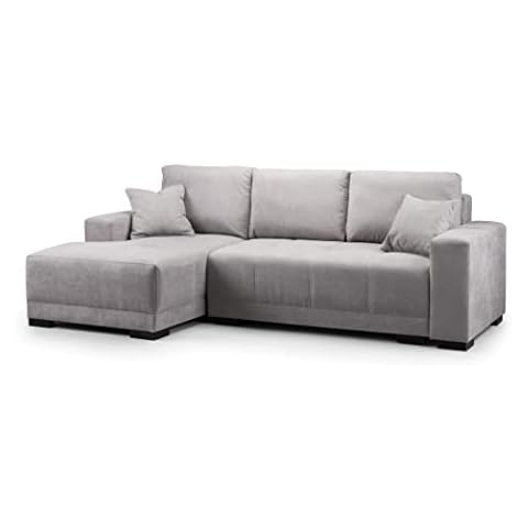 Honeypot - Sofa Cimiano - Corner Sofa Bed - Storage - Faux Leather & Fabric - Black Grey White (All Grey, Left Hand Corner) Cover