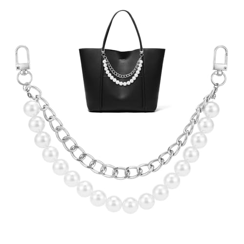 QIUTIMIY 1 Stück Perlen-Geldbörsenketten-Anhänger für Handtaschen, Geldbörsen, Umhängetaschen, Riemenverlängerungskette, Damentaschen-Dekorationszubehör,dünne Kette,Silber