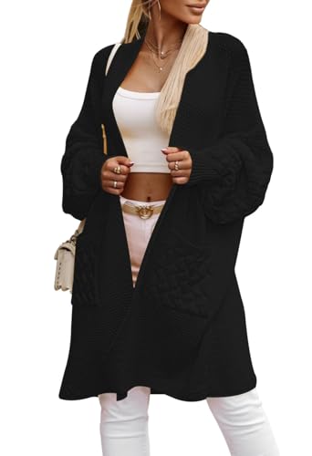 Viottiset Women's Oversized Long Cardigan Sweaters Fall Open Front Batwing Sleeve Cable Knit Cardigans with Pockets