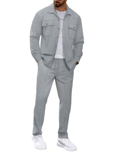 Oanviso Survêtement Homme 2 Pièces Ensemble Pull Cardigan Veste et Pantalon Jogging Combinaison Mode Tenue de Sport Couleur Unie Manteau Pantalons A Gris...