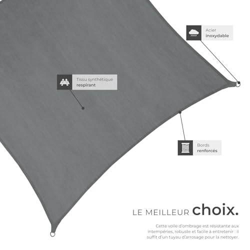 Toile ombrage extérieur résistante tectake voile carrée 5,4x5,4m balcon - 6