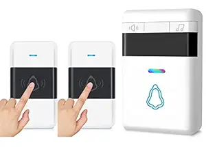 MitiFy Wireless Doorbell, IP55 Waterproof Range Door Bell Wireless Cordless Plug-in at 1000ft Long Range, with 58 Chimes, 5 Level Volume & 7 Color LED, Loud Doorbell Push Button for Home, Garden, Office (2 Transmitter & 1 Receiver)