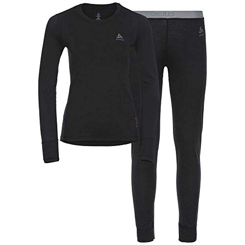 Odlo Damen Funktionsunterwäsche Set 100% Merino 200 Gramm, Black - Black,...