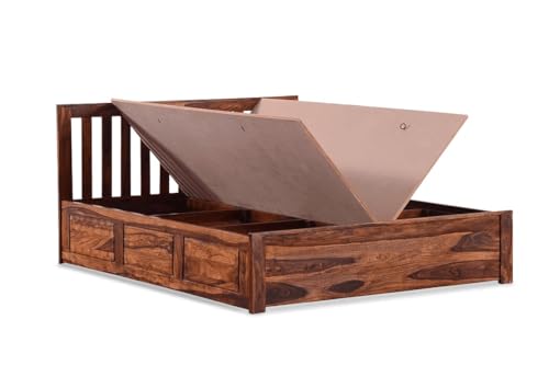 Image of Solid Sheesham Wood King Size Bed with Box Storage for Bedroom Living Room Home Hotel | Wooden Double Bed Cot Palang Furniture (Honey Finish) -1 Year Warranty