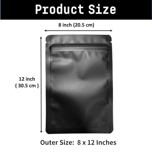 Chamigon 50 Pack Matte Black Mylar Flat Food Storage Bags - 5.1mil 8x12 Inches Smell Proof Resealable Pouch Bag, Sealable Foil Packaging Zipper Pouches — view 4