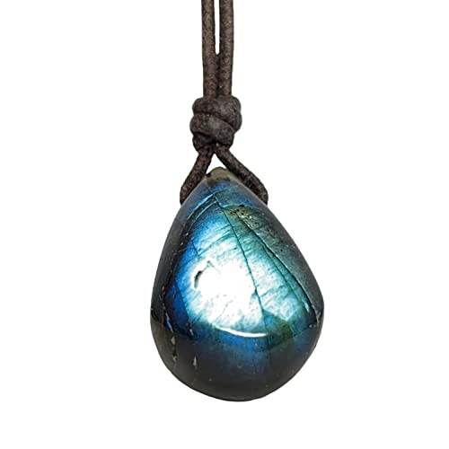 Luck Strings Labradorite Crystal Pendant Necklace Healing Chakra Crystal Necklace Natural Polished Blue Flash Raw Stone Jewelry For Women Men - Unisex Gemstone Adjustable Choker #TOP6
