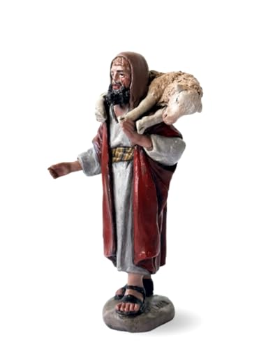 Triciclo Editores - Figurine de crèche Berger avec Agneau | Sculptée par José Luis Mayo | 11 cm en résine et albâtre, Berger avec Agneau, Mediano