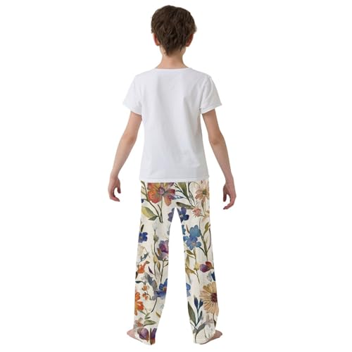 Boys' Pants Colorful Boho Wildflower Watercolor Long Bottoms Jogger Pants Elastic Waist Trousers with Pockets S-XL3