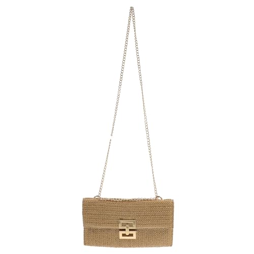 JOYOFREELY Women Clutch Bag and Shoulder Purse with Chain, Multi-layer Imitation Straw Clutch, Lightweight Fashionable Handbag for Party and Wedding