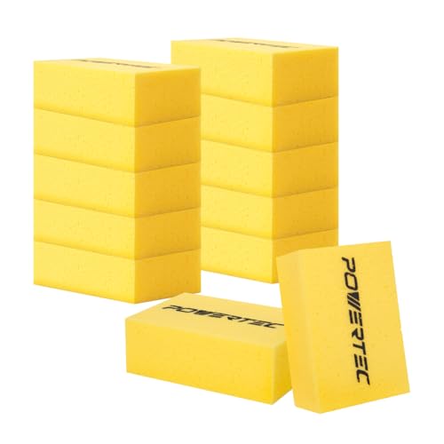 POWERTEC Large Square Grout Sponge – Professional Tile Grout Removal Cleaning Sponge – Heavy-Duty Absorbent Sponge, Multi-Purpose Cleaning Tool for Floors, Kitchen, and Bathroom – 12PK (72106-P3)