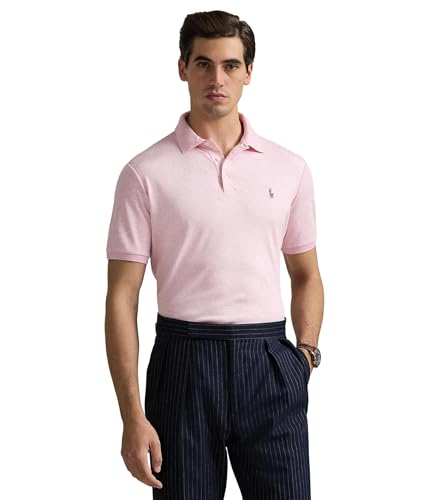 Polo Ralph Lauren Men's Classic Fit Soft Cotton Polo Shirt, Carmel Pink Heather, Medium