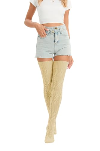 Image of YELAIVP Women's Thigh High Socks Over Knee Cable Knit Boot Stockings Winter Long Warm Leg Warmers