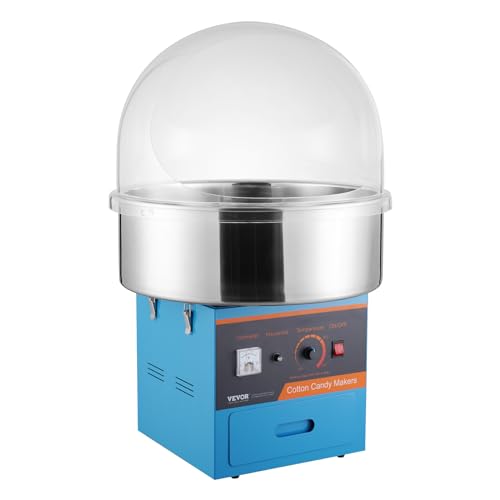 VEVOR Commercial Cotton Candy Machine with Cover, Electric Floss Maker with Stainless Steel Bowl, Sugar Scoop and Large Storage Drawer, for Home Party Carnival, Blue VEVOR Commercial Cotton Candy Machine with Cover, Electric Floss Maker with Stainless Steel Bowl, Sugar Scoop and Large Storage Drawer, for Home Party Carnival, Blue