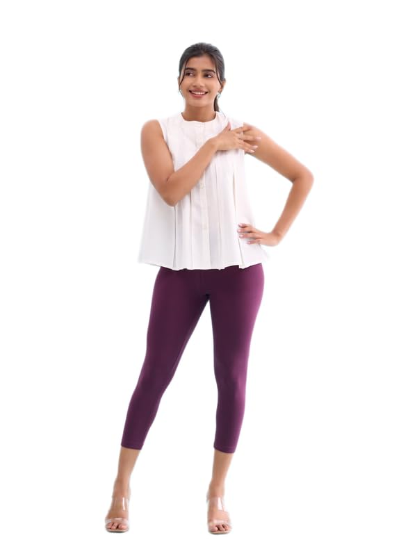 Image of GO COLORS Soft Cotton Stretch Cropped Leggings for Women | Breathable, Mid Rise